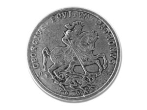 Trachtenknopf St. Georg, flach, silber 27,5mm