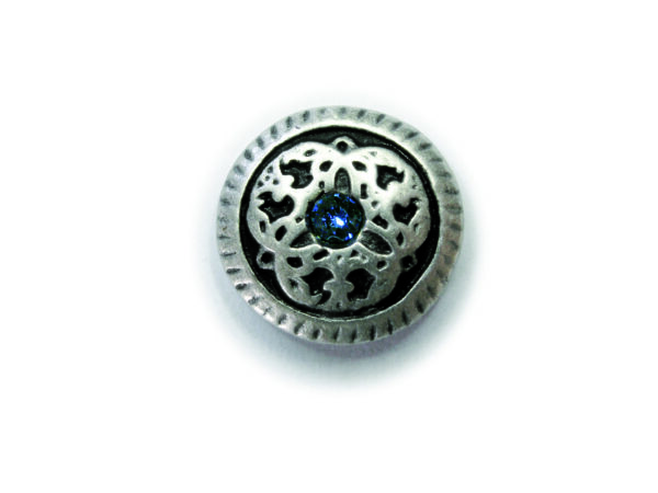 Trachtenknopf altsilber, Swarovski-Stein enzian