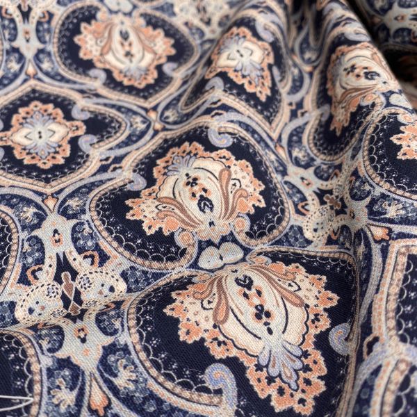 Baumwollsatin Ornament, blau/lachs/kitt – Bild 2