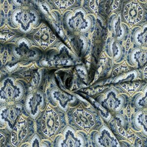 Baumwollsatin Ornament, eisblau/goldgelb