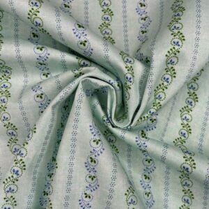 Baumwollsatin Streifen, lindgrün/blau