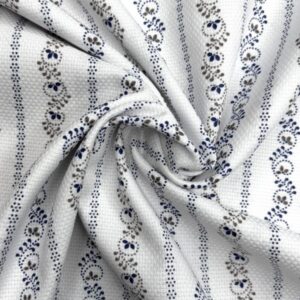 Baumwolldruck Streifen, weiß/steingrau/blau