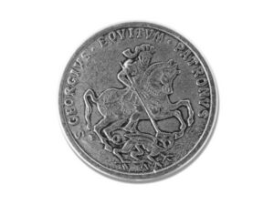 Trachtenknopf St. Georg, flach, silber 25mm