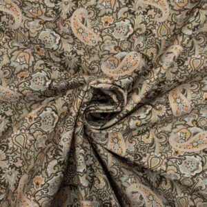 Baumwolldruck Paisley Floral, oliv/aprikose/türkis