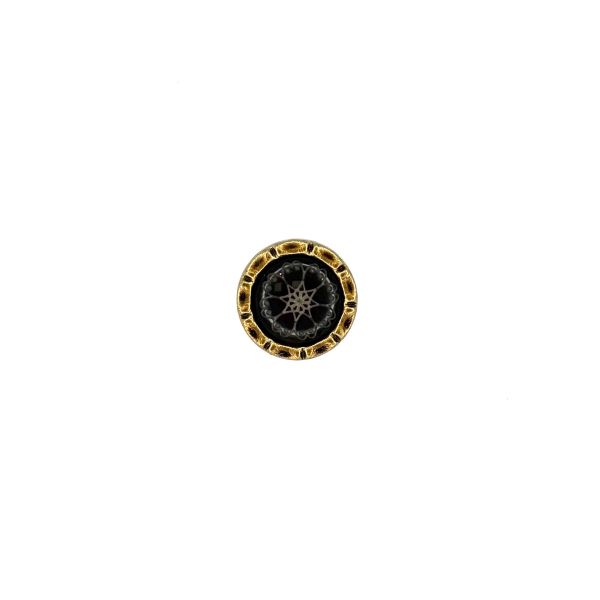 Trachtenknopf Blume, gold/schwarz/ecru 12mm