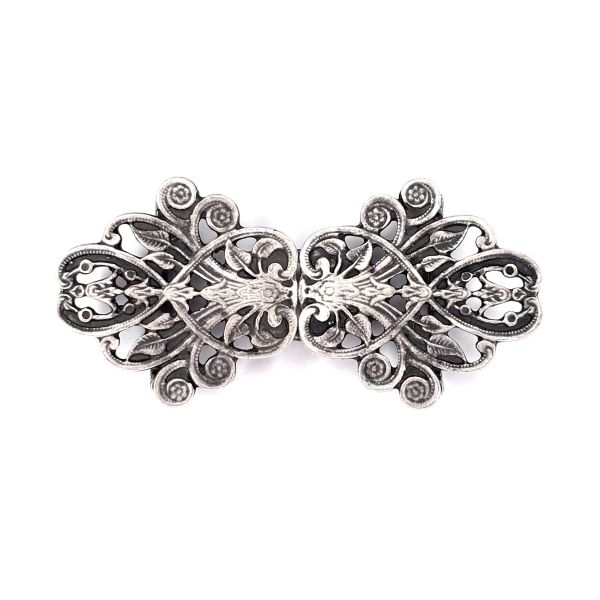 Schürzenschließe Floral, altsilber B 7,8 x H 3,7 cm