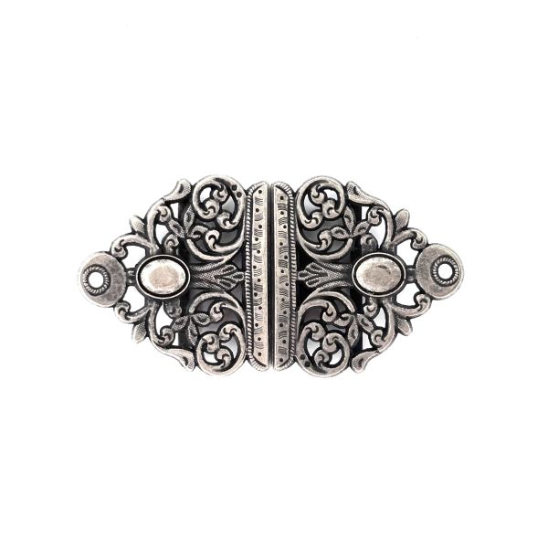 Schürzenschließe, altsilber B 7,3 x H 3,8 cm